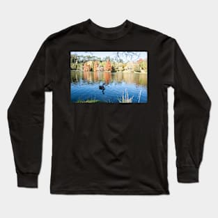 Autumn scenic lake and trees, black swan Long Sleeve T-Shirt